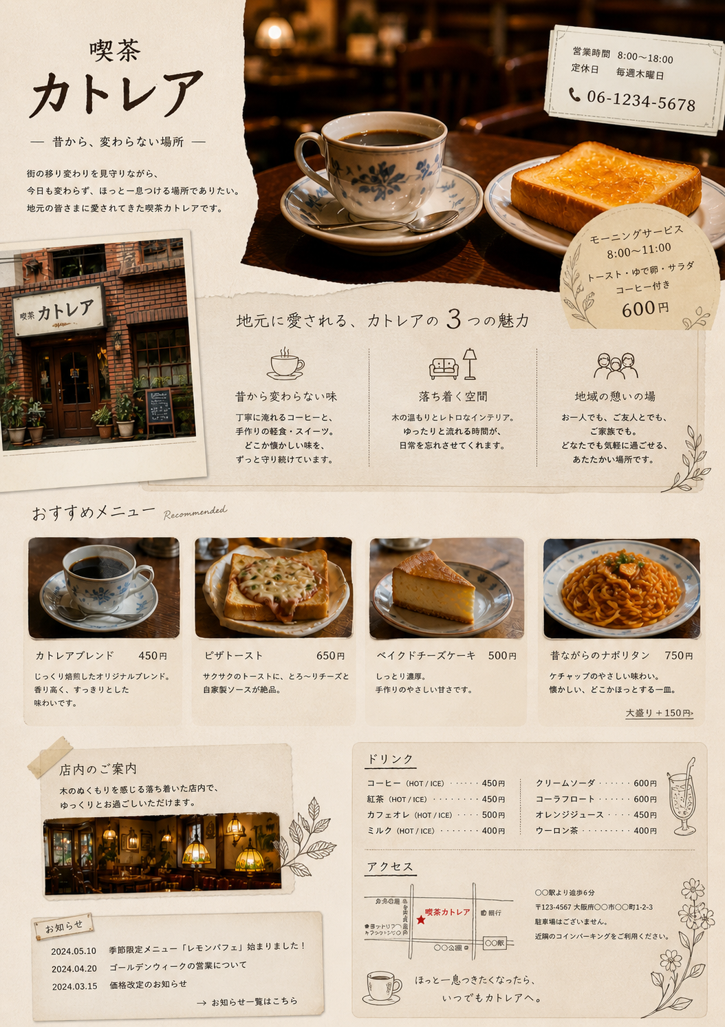 サンプル：喫茶カトレア パンフレット